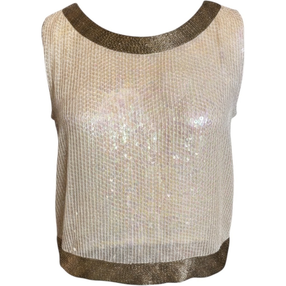 Lillie Rubin Sequin Tank Top Womens M Gold Iridescent Excellent Beaded Vintage